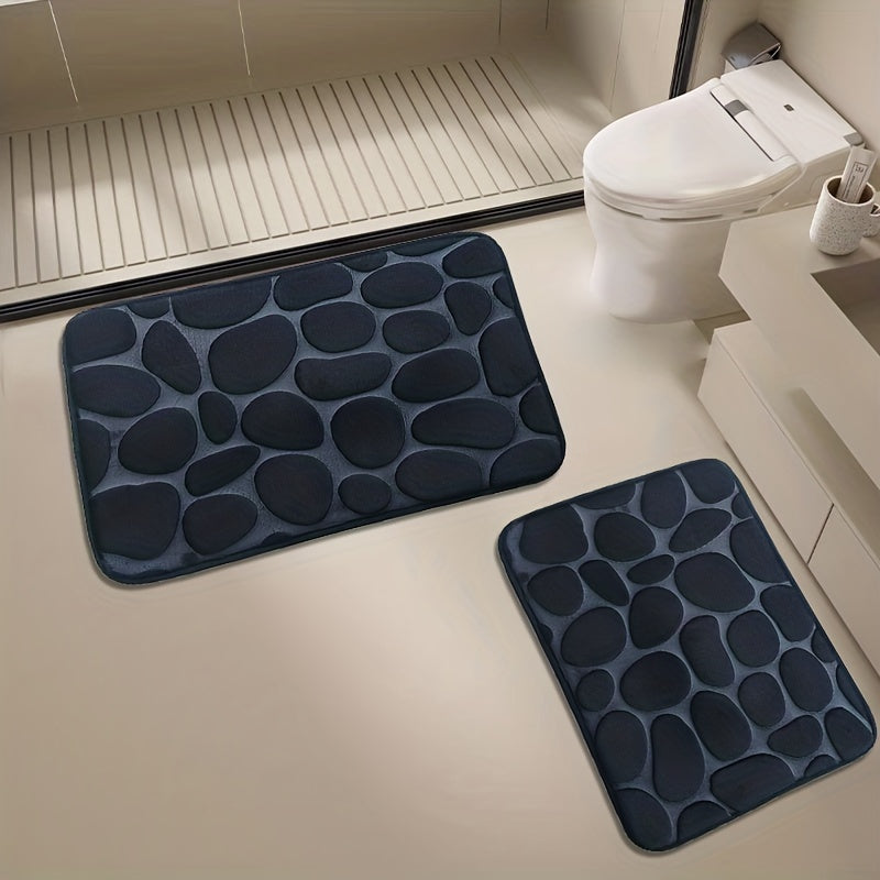 2PC Cobblestone Texture Bathroom Carpet Set