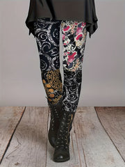 Women's Plus Baroque Floral Print High Stretch Retro Leggings