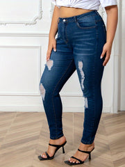 Casual Jeans Women's Plus High Rise Ripped Stretch Jeans