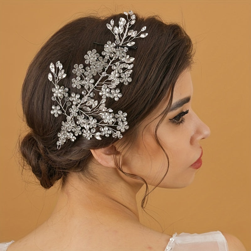Bridal Crystal Faux Pearl Hair Clip Flower Rhinestone Duck Billed Clip