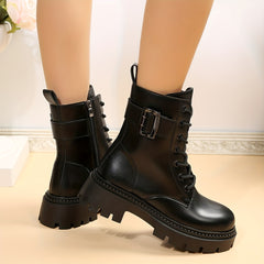 Women's Platform Combat Boots Side Zipper & Lace Up Ankle Boots