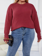 Casual Sweater Women's Button Long Sleeve Round Neck Jumper