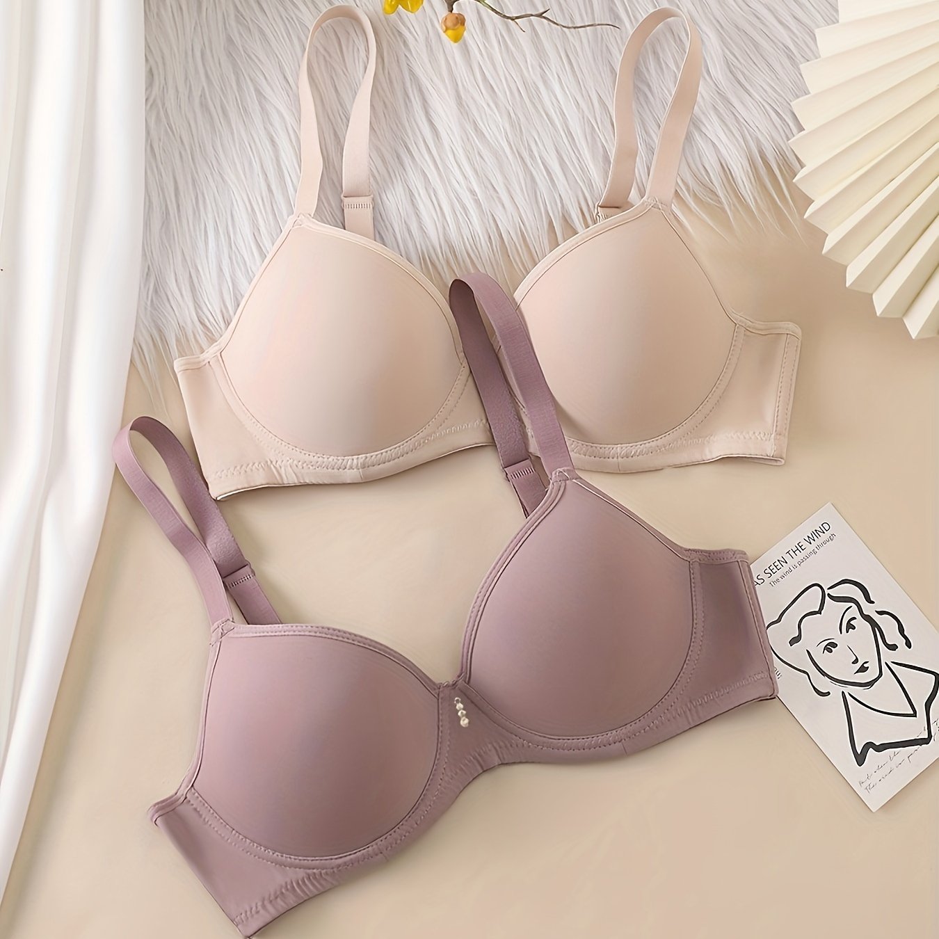 2pcs Solid T Shirt Bras Comfy Push Up Bra Women's Lingerie & Underwear