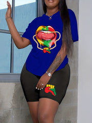 Women's Plus Graphic Print Top & Shorts Outfit Set