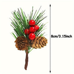 10pcs Christmas Red Berry Picks Holly Branches Pine Needle DIY Decoration