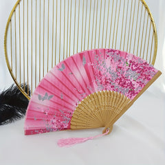 Chinese Style Flower Print Folding Fan Stage Performance Photography Props Fan