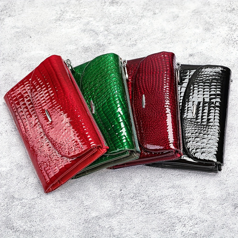 Vintage Leather Bi-fold Wallet with Zipper Closure & Flap Pocket