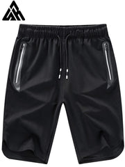 Men's Casual Loose Zipper Pocket Elastic Waist Drawstring Gym Shorts