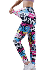 Graffiti Print Skinny Leggings High Waist Yoga Leggings