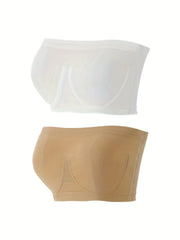 2pcs Strapless Bandeau Bras Soft & Stretchy Everyday Bra Women's Lingerie