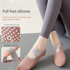 Women's Non Slip Yoga Socks w/ Extra Grips, Cross Strap Design