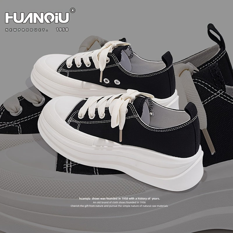 HUANQIU Canvas Shoes Women Thick Platform Breathable Low Sneakers