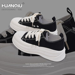 HUANQIU Canvas Shoes Women Thick Platform Breathable Low Sneakers
