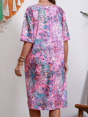 Casual Allover Print Short Sleeve Tee Dress With Pockets