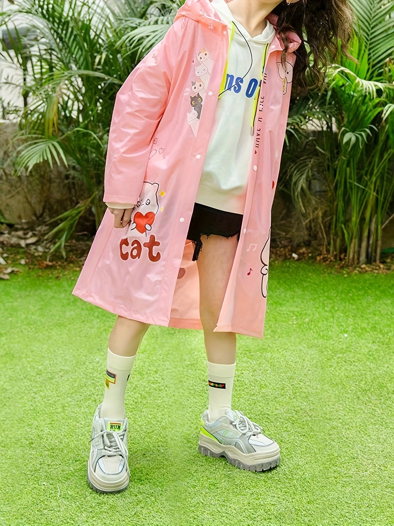 Lovely Kitty Graphic PVC Raincoat Poncho for Girls Boys