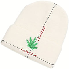 Weed Leaf Embroidery Hip Hop Knitted Hat Caps for Men and Women