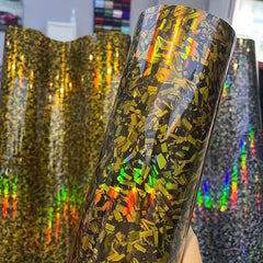 High Gloss Rainbow Holographic Forged Carbon Laser Vinyl Film PET