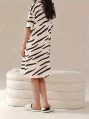 Cartoon Bear Print Lounge Dress Soft Comfy Short Sleeve Women's Loungewear
