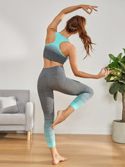 2pcs Ombre Yoga Workout Sets Sleeveless Sports Bra & High Waist Fitnes