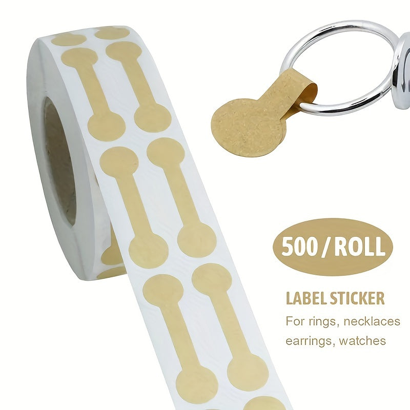 500pcs Roll Brown & Tag Stickers Jewelry Round Barbell Labels Dumbbell Labels