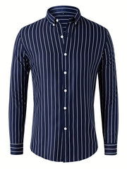 Men's Stripe Print Button Up Shirt
