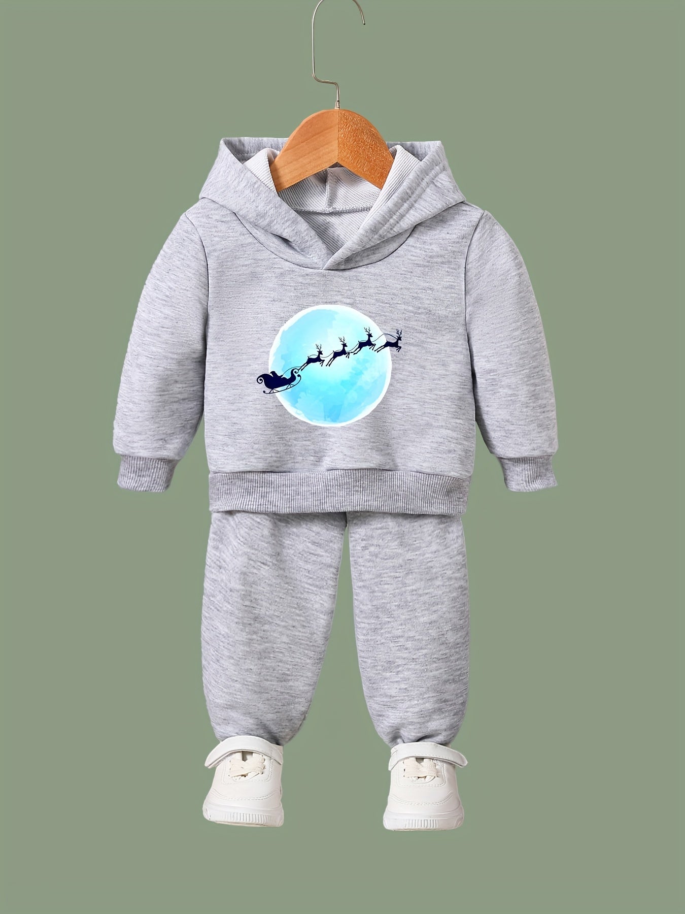 Christmas Night Print Outfits 2pcs Kids Hoodies Jogger Set