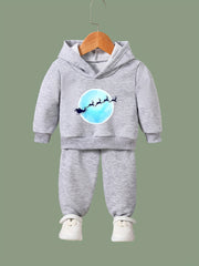 Christmas Night Print Outfits 2pcs Kids Hoodies Jogger Set