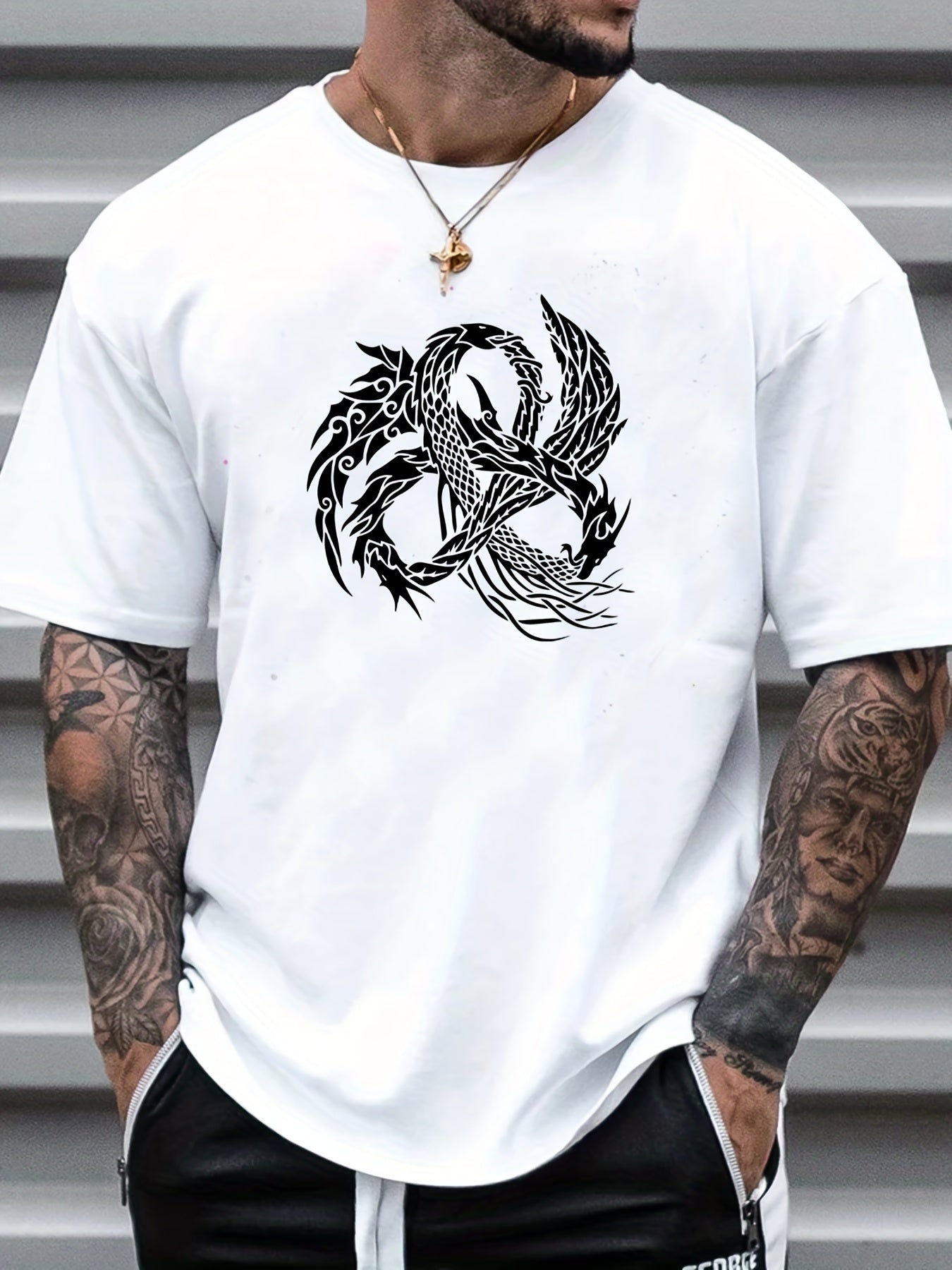 Dragon Loong Print Men's Graphic Crew Neck T shirt Casual Comfy Tees Tshirts