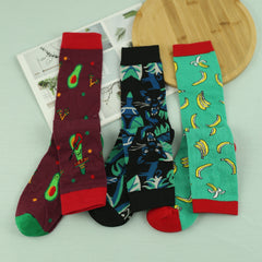 Men's Cartoon Crew Socks, 3 Pairs, Comfy Street Style, All Seasons