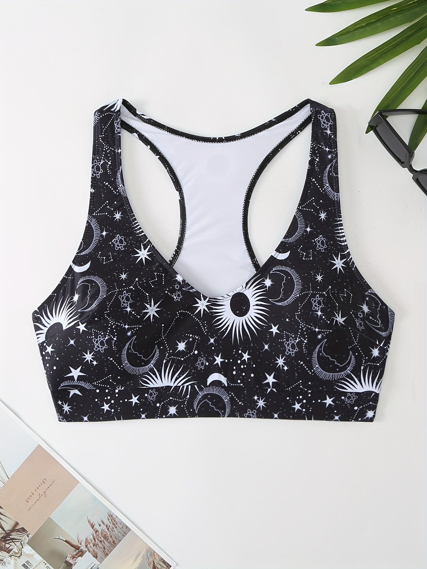 Sun & Moon Print Racer Back Bikini Top Plus Size