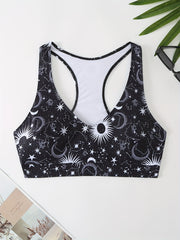 Sun & Moon Print Racer Back Bikini Top Plus Size
