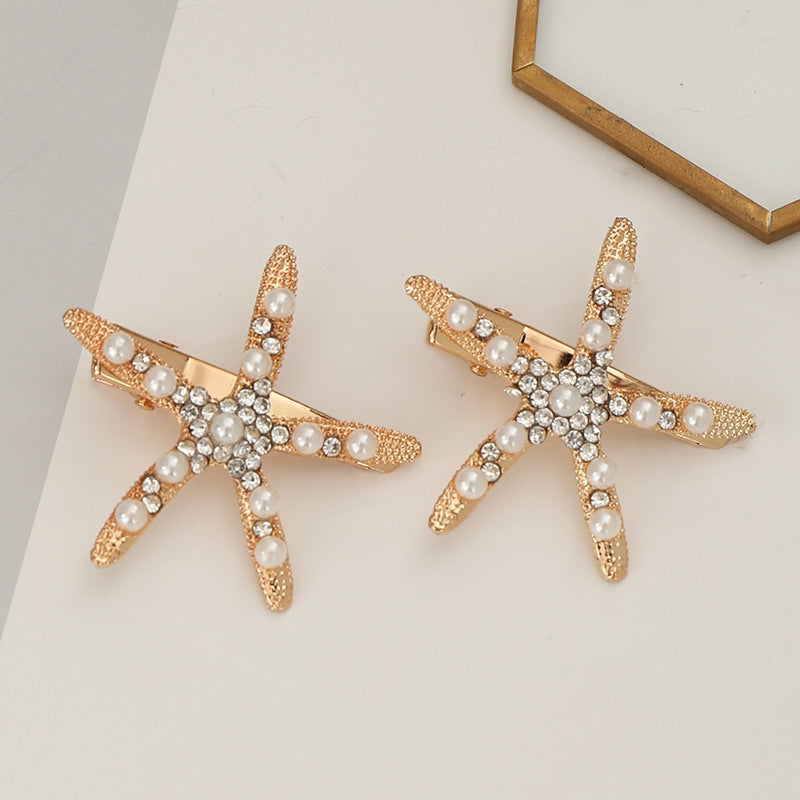 Crystal Faux Pearl Starfish Hair Clip for Wedding