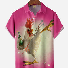 Men's Big Cock Pattern Hawaiian Shirt for Beach Vacation