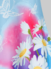 Daisy Print Lace Trim Round Neck Tank Top