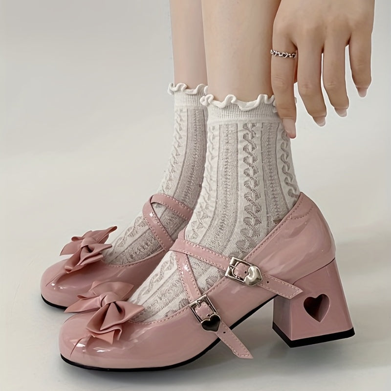 Women's Round Toe Patent Leather Mary Janes Chunky Heel Buckle Shoes