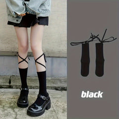 Solid Strappy Socks Comfy & Breathable Women's Stockings
