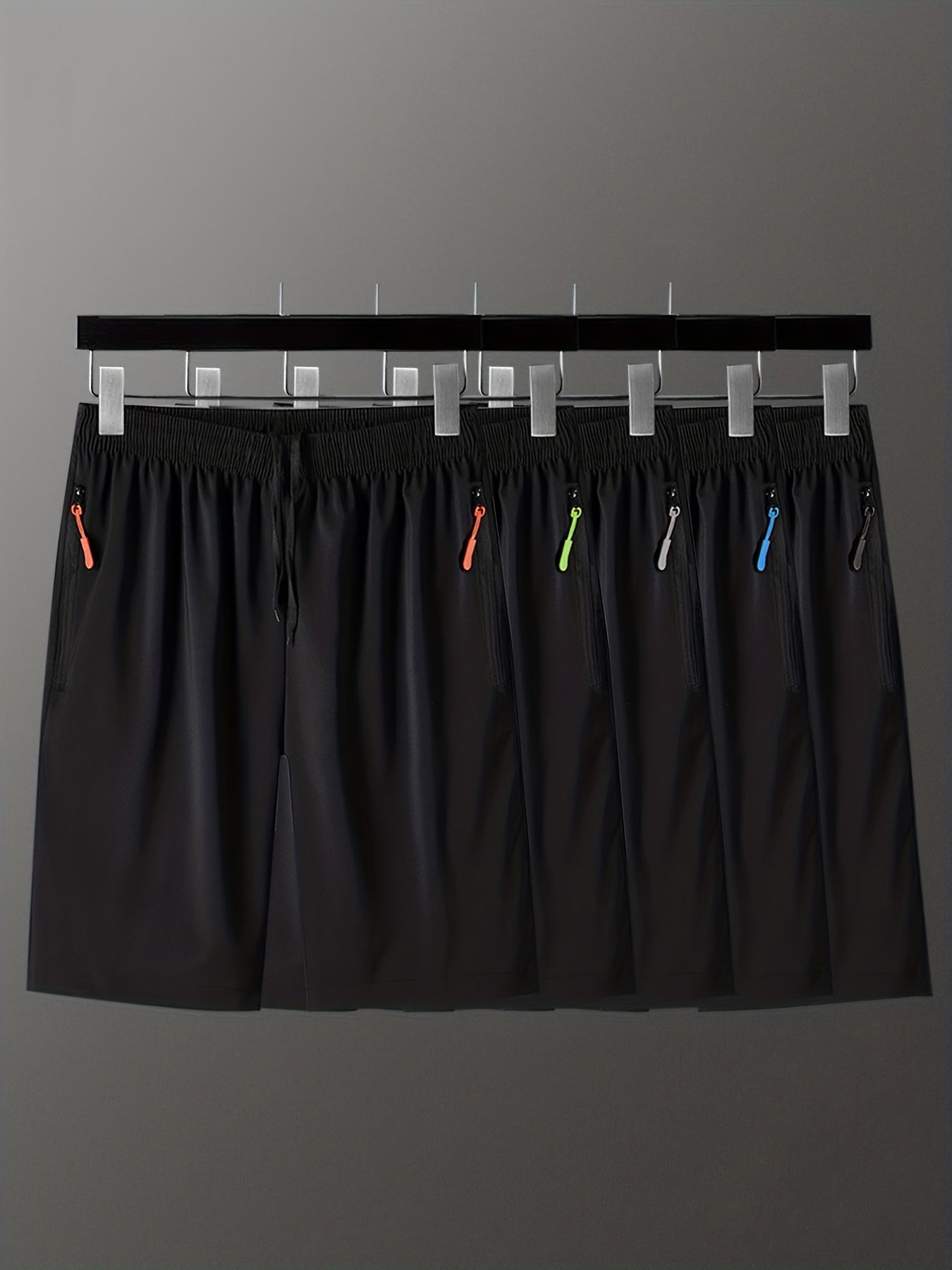 5 Pcs Men's Colorful Zip Pocket Drawstring Sport Shorts