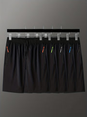 5 Pcs Men's Colorful Zip Pocket Drawstring Sport Shorts