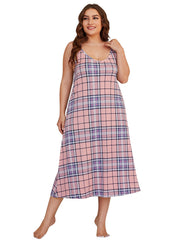 Gingham Pattern Sleepwear Cami Dress Women's Plus