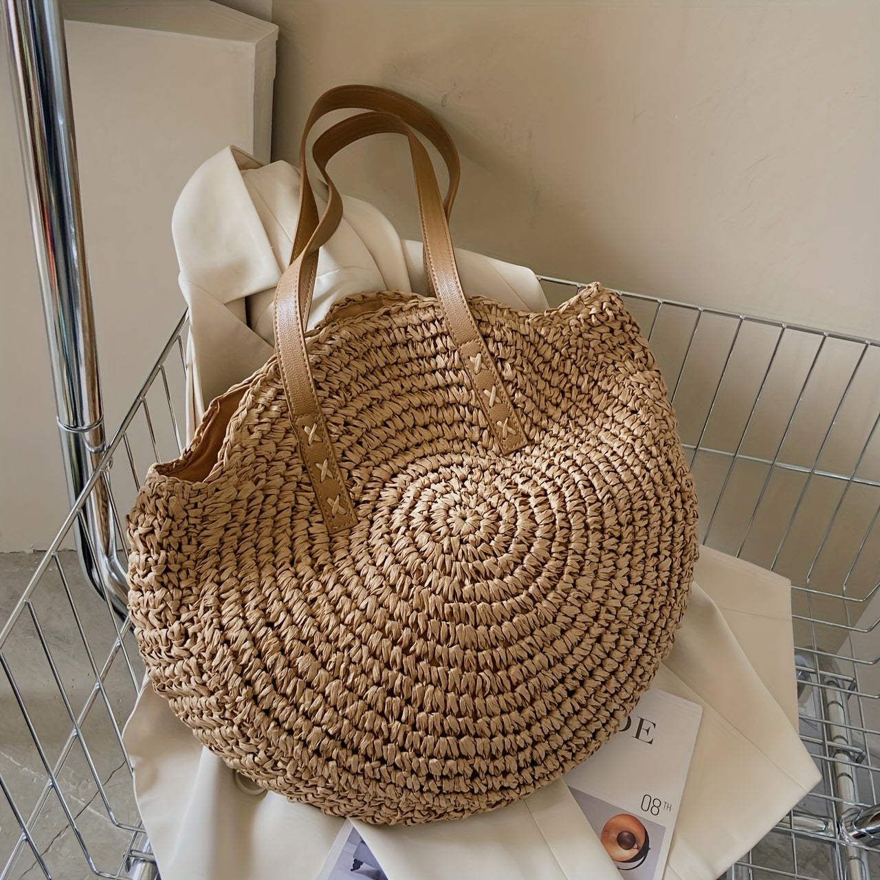 Summer Straw Shoulder Bag Minimalist Woven Storage Handbag