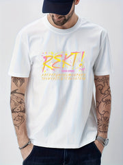 Men's Cotton Letter Print Graphic Crew Neck T-shirt for Summer