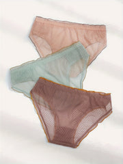 3 Pack Plus Size Panties Set Women's Plus Contrast Ruffle Trim