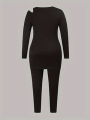 Solid Cut Out Long Sleeve Tee & Leggings 2 Piece Set