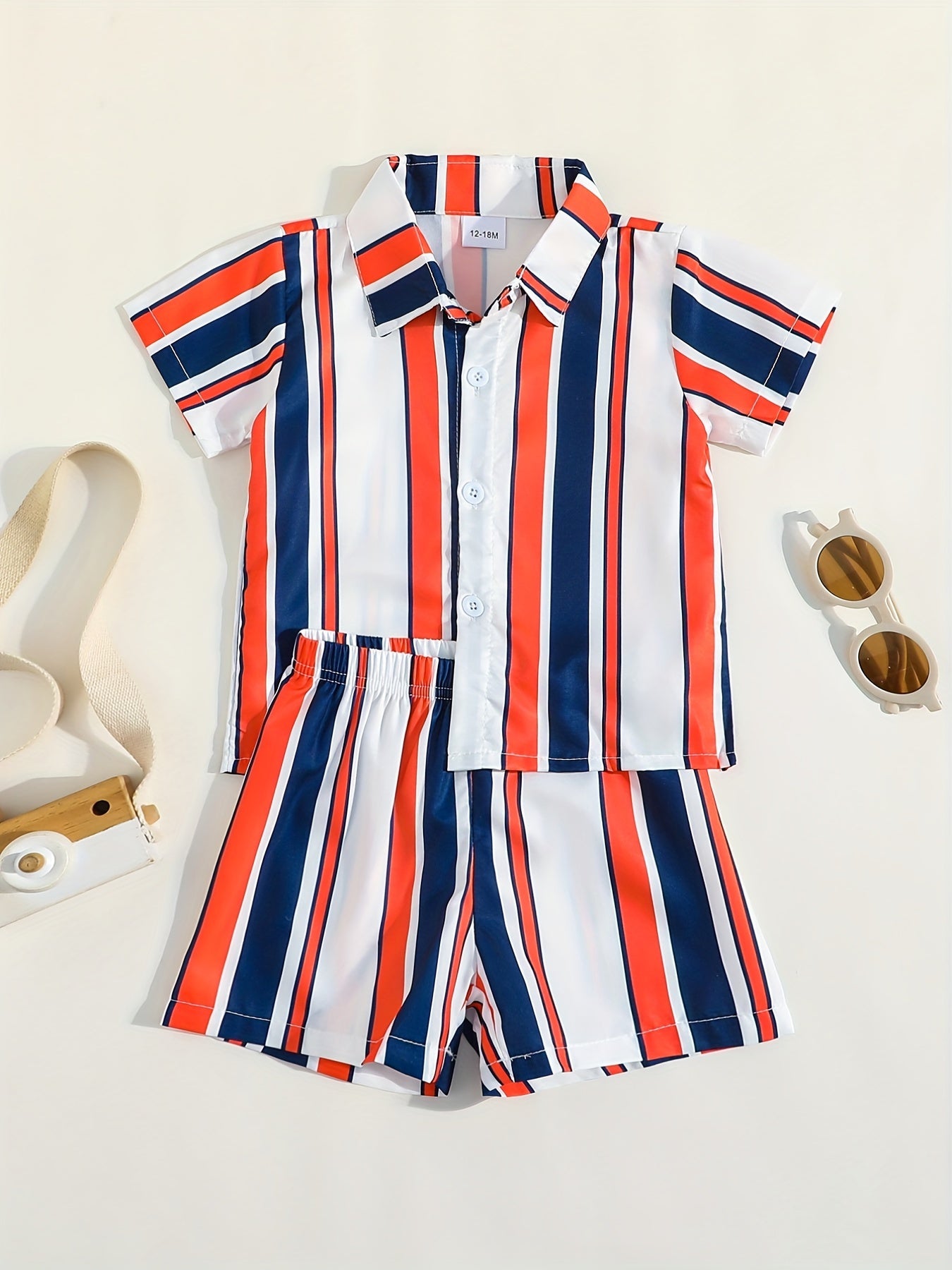 2pcs Infant Boys Striped Shirt & Shorts Set for Summer