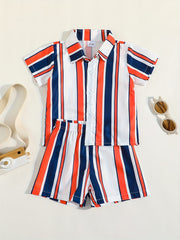 2pcs Infant Boys Striped Shirt & Shorts Set for Summer