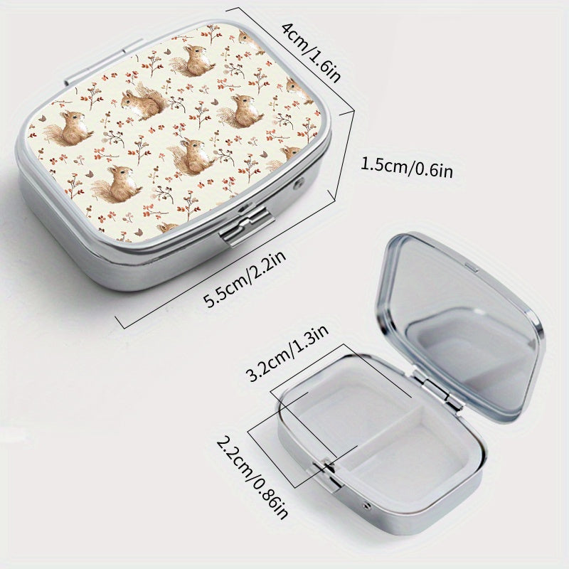 Squirrel Print Pill Organizer Metal Case Compact for Travel & Outdoor
