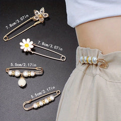 Rhinestone Scarf Pin Set Faux Pearl Flower Brooch Collar Pins