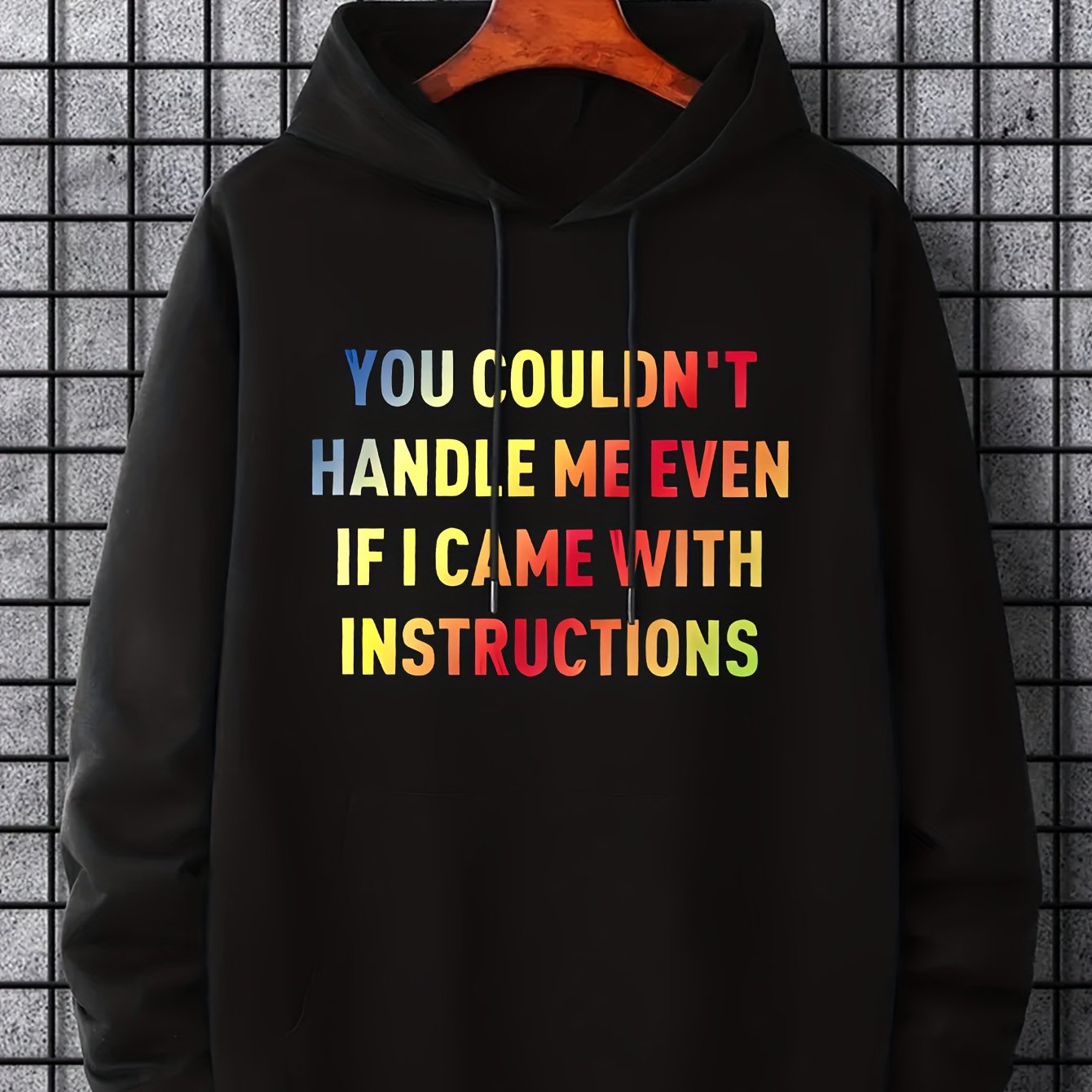 Men's Letter Print Hoodie Active Drawstring Hooded Sweatshirt