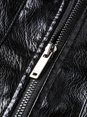 Men's PU Leather Zip Up Jacket Windproof Waterproof Top