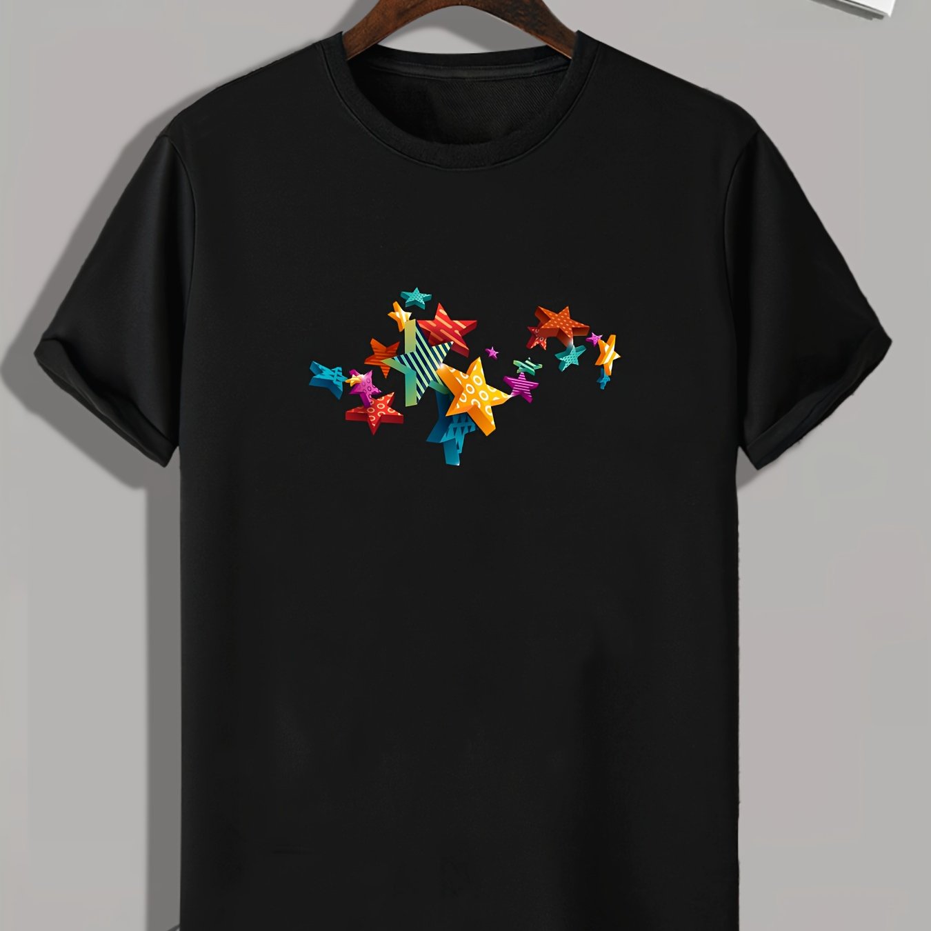 Star Pattern Print Men's Comfy Sports T-shirt Graphic Tee
